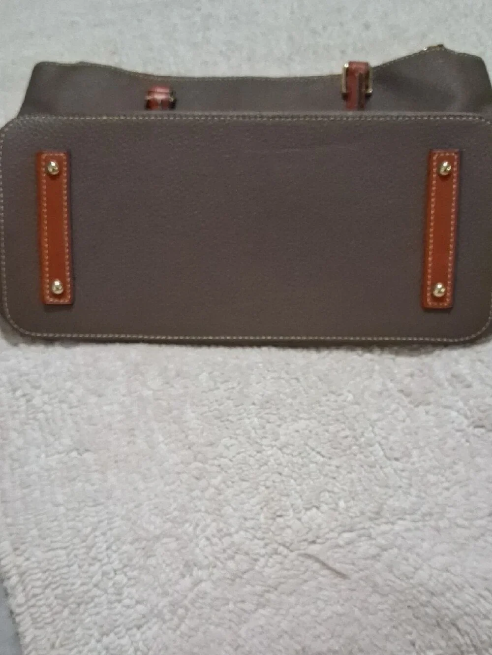 Dooney & Bourke Brown Pebble Leather Tote with Tan Trim - Picture 4 of 15